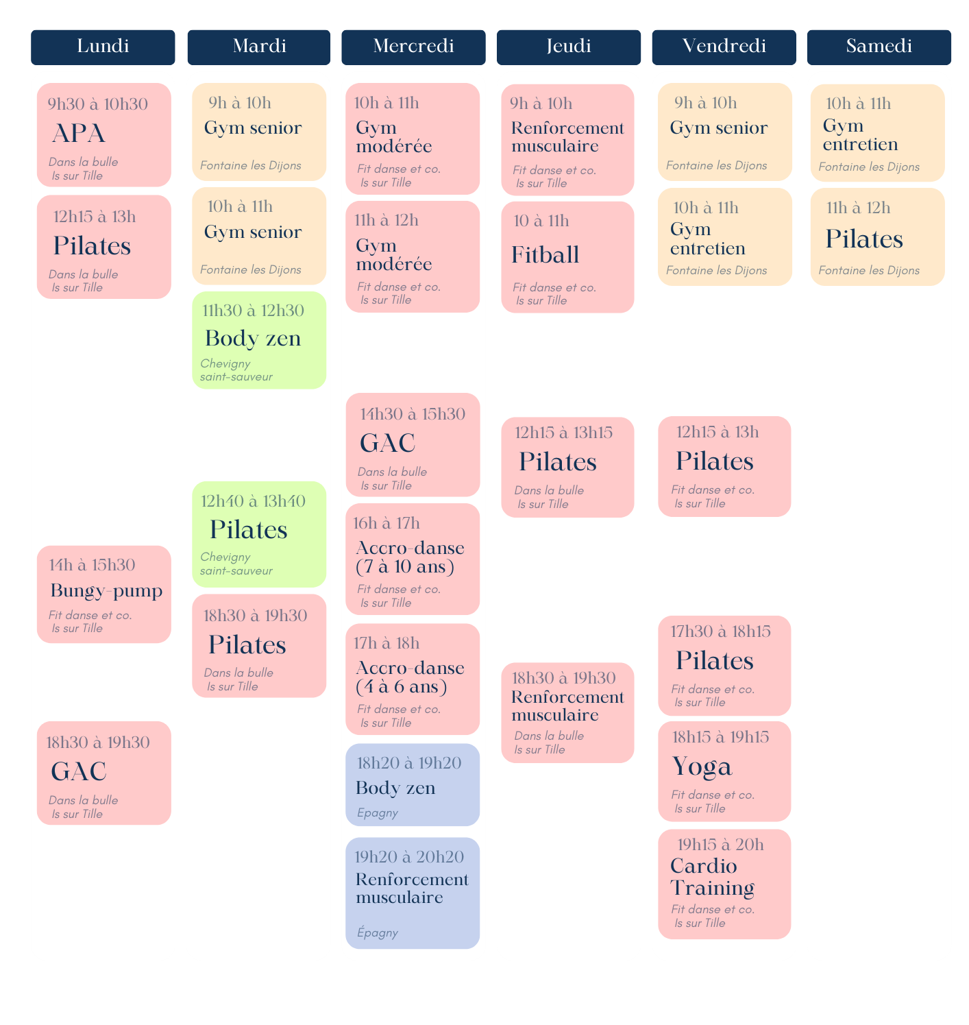 Planning des activités